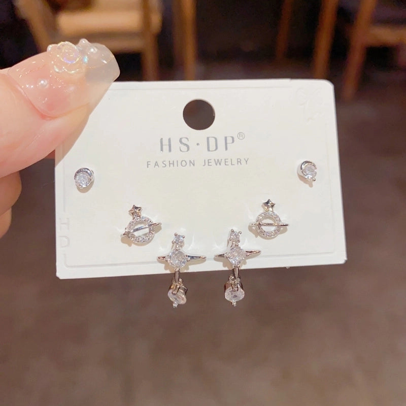 Fashion Geometric Copper Plating Artificial Pearls Zircon Earrings 3 Pairs