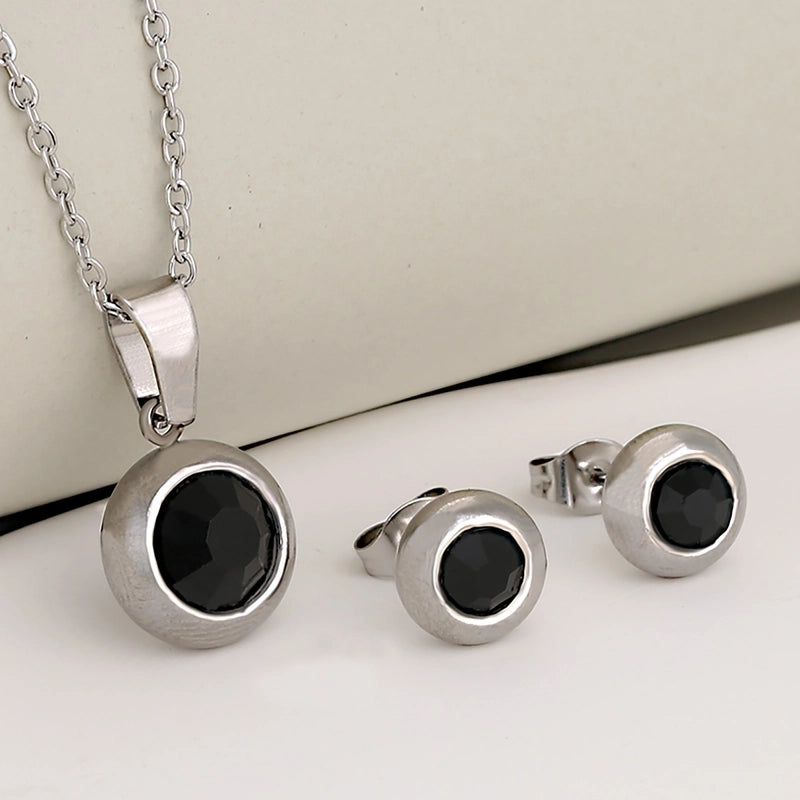 Luxurious Classic Style Shiny Round 304 Stainless Steel Crystal Zirconium 18K Gold Plated Plating Jewelry Set