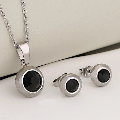 Luxurious Classic Style Shiny Round 304 Stainless Steel Crystal Zirconium 18K Gold Plated Plating Jewelry Set