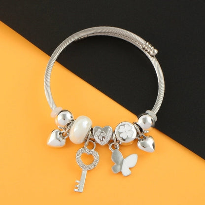 Elegant Luxurious Heart Shape 304 Stainless Steel White Gold Plated Crystal Zircon Bangle In Bulk