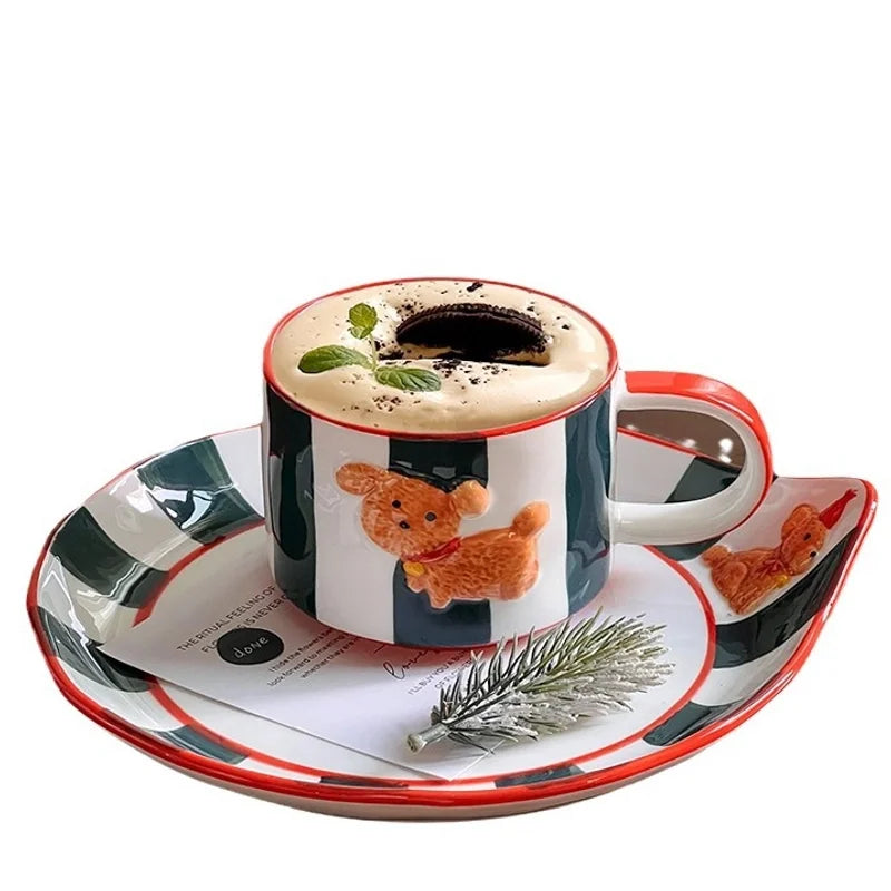 Casual Cute Pastoral Dog Ceramics Mug 1 Set