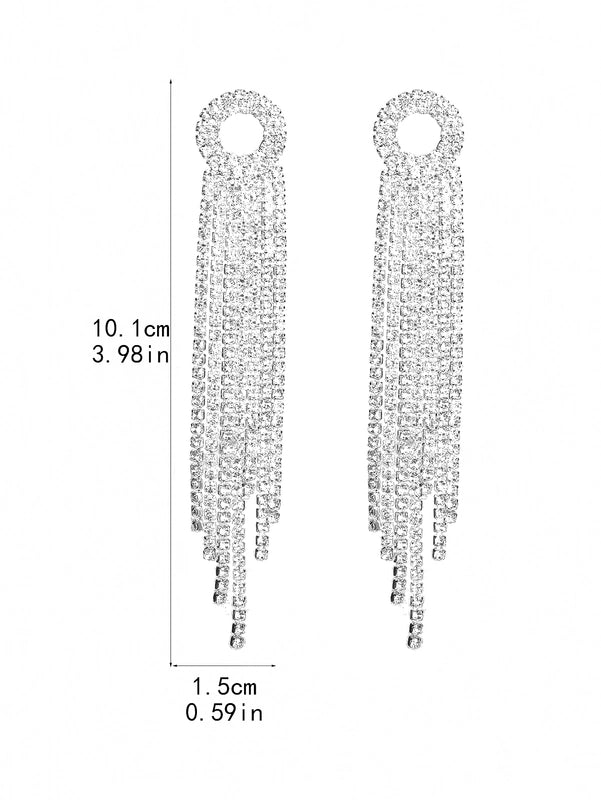 1 Pair Sweet Tassel Plating Inlay Copper Rhinestones Silver Plated Drop Earrings