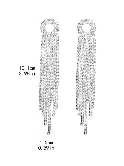 1 Pair Sweet Tassel Plating Inlay Copper Rhinestones Silver Plated Drop Earrings
