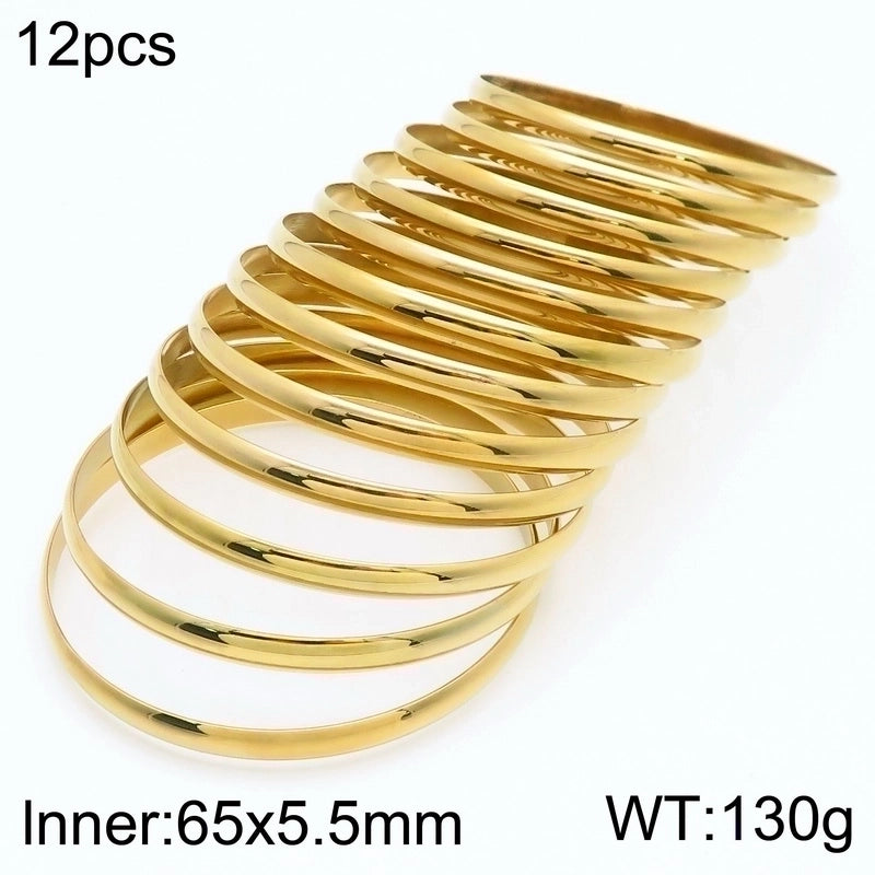 Minimalist Round Stainless Steel 18K Gold Plated Bangle In Bulk