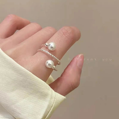Minimalist Heart Shape Flower Bow Knot Copper Inlay Artificial Pearls Opal Zircon Rings