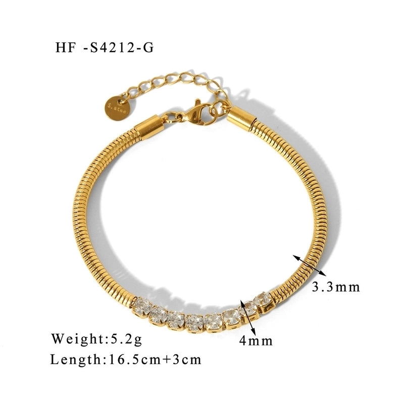 304 Stainless Steel 18K Gold Plated Basic Modern Style Classic Style Plating Inlay Geometric Zircon Bracelets