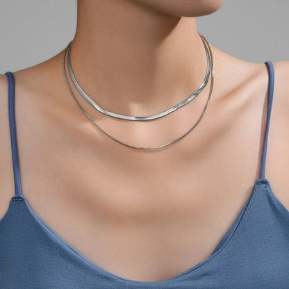 Double-Layer Choker Titanium Steel Necklace Three-Layer Blade Chain Snake Bones Chain Stainless Steel Jewelry Summer Non-Fading Female