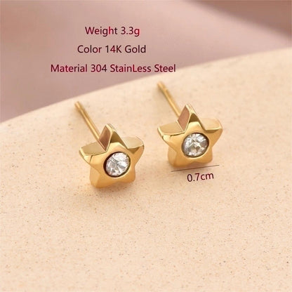 1 Pair Cute Sweet Pentagram Plating Inlay 304 Stainless Steel Rhinestones 14K Gold Plated Ear Studs