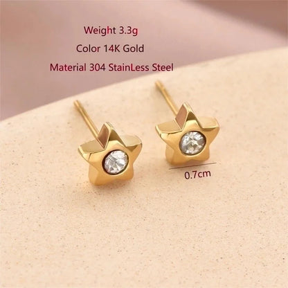 1 Pair Cute Sweet Pentagram Plating Inlay 304 Stainless Steel Rhinestones 14K Gold Plated Ear Studs