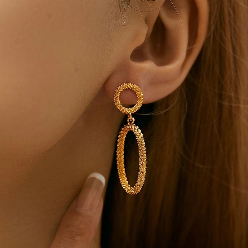 1 Piece Retro Vintage Style Modern Style Double Heart Circle Heart Shape Pleated Copper 18K Gold Plated Drop Earrings