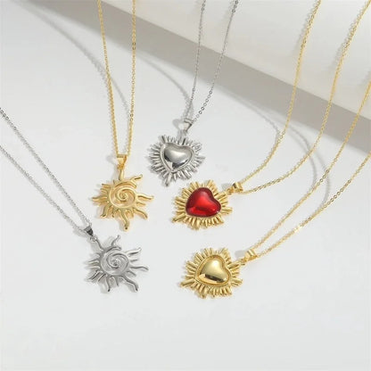 Copper 14K Gold Plated Enamel Sun Heart Shape Copper Necklaces