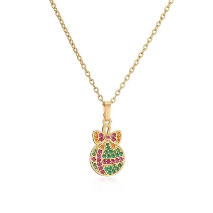 Copper Plating Inlay Christmas Hat Christmas Tree Santa Claus Zircon Pendant Necklace