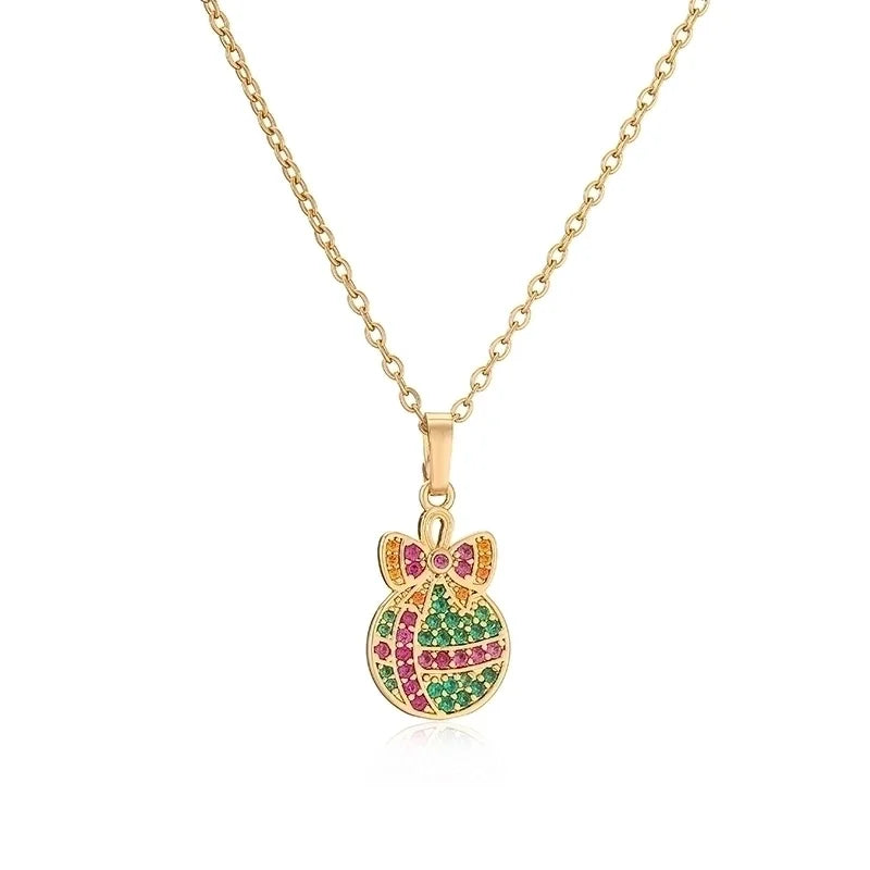 Copper Plating Inlay Christmas Hat Christmas Tree Santa Claus Zircon Pendant Necklace