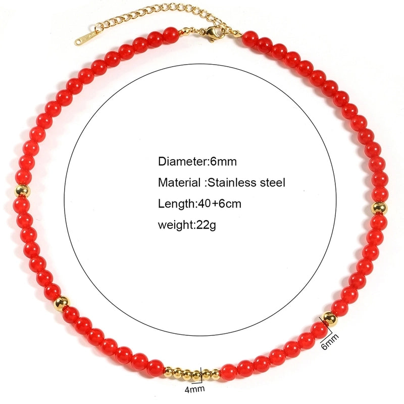 Vintage Style Classic Style Round 304 Stainless Steel Natural Stone Beaded Chain Necklace In Bulk