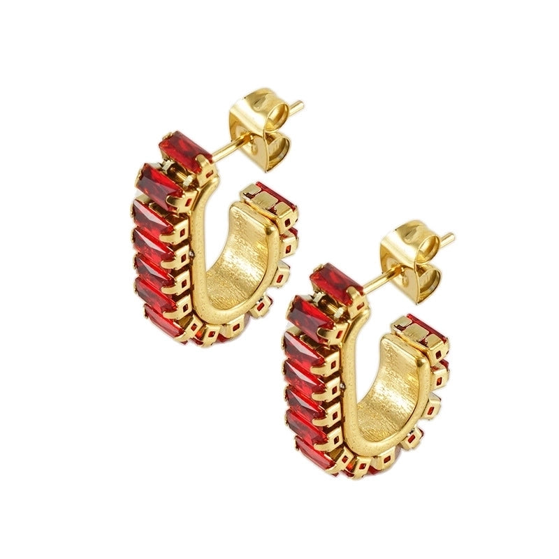 1 Pair Fashion U Shape Plating Inlay 304 Stainless Steel Rhinestones 18K Gold Plated Stainless Steel Earrings