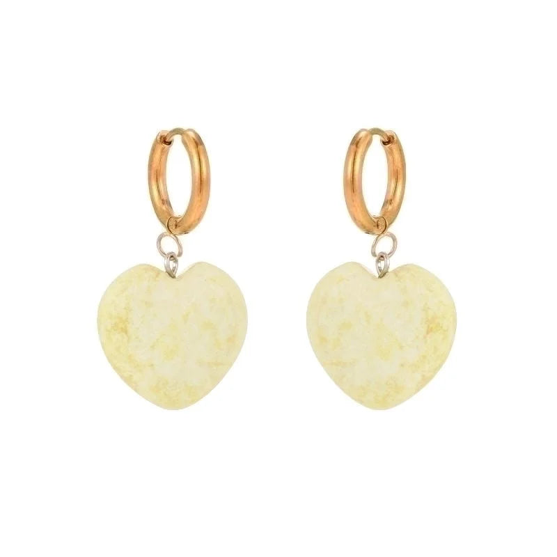 1 Pair Minimalist Heart Shape Plating Stainless Steel Natural Stone Copper 18K Gold Plated Drop Earrings