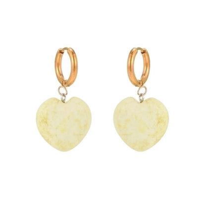 1 Pair Minimalist Heart Shape Plating Stainless Steel Natural Stone Copper 18K Gold Plated Drop Earrings