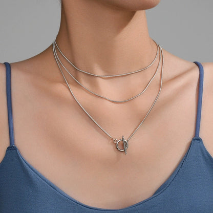 Double-Layer Choker Titanium Steel Necklace Three-Layer Blade Chain Snake Bones Chain Stainless Steel Jewelry Summer Non-Fading Female
