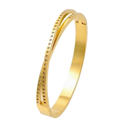 Minimalist Shiny Geometric Titanium Steel Gold Plated Zircon Bangle In Bulk