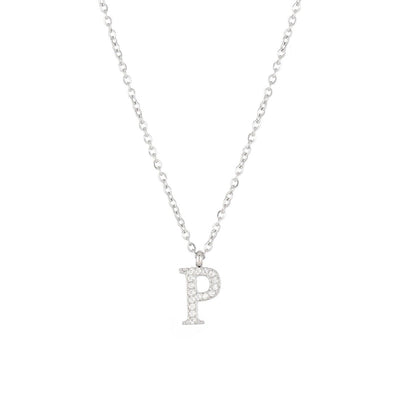 Minimalist Letter 304 Stainless Steel Zircon 16K Gold Plated White Gold Plated Plating Inlay Pendant Necklace