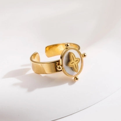 Streetwear Geometric Sun Star Stainless Steel Titanium Steel Inlay Artificial Gemstones Open Rings