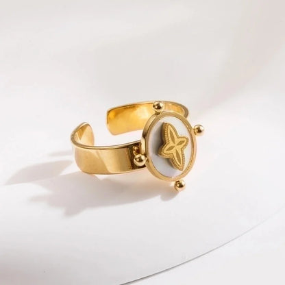 Streetwear Geometric Sun Star Stainless Steel Titanium Steel Inlay Artificial Gemstones Open Rings