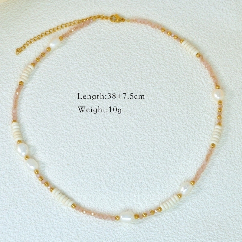 2 Pieces Hawaiian Bohemian Minimalist Geometric Freshwater Pearl Glass Titanium Steel Women\'S Necklace