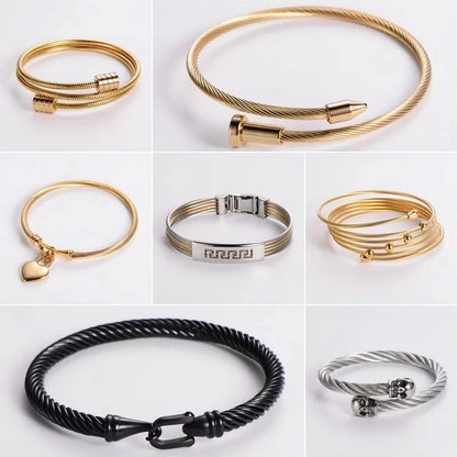 Classic Style Geometric Heart Shape Skull 304 Stainless Steel 18K Gold Plated No Inlaid Bangle In Bulk Stainless Steel Bracelets Halloween