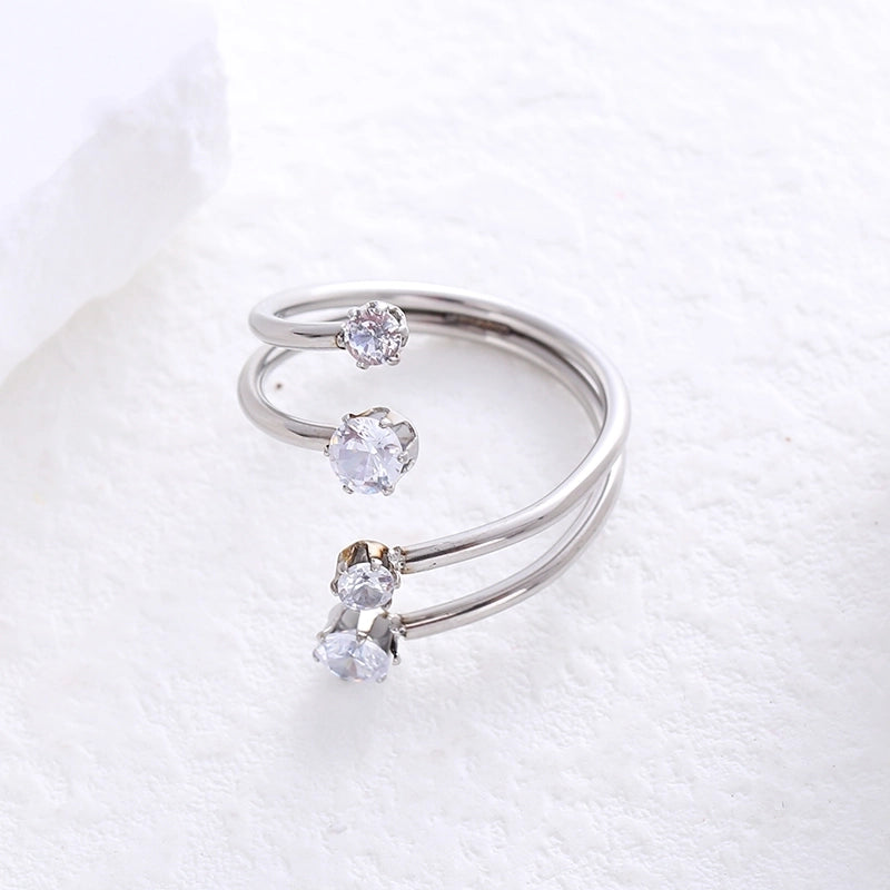 20 Pieces 304 Stainless Steel 18K Gold Plated Rose Gold Plated Minimalist Plating Inlay Artificial Rhinestones Open Ring