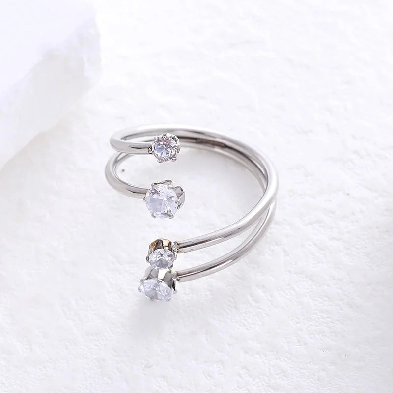 20 Pieces 304 Stainless Steel 18K Gold Plated Rose Gold Plated Minimalist Plating Inlay Artificial Rhinestones Open Ring