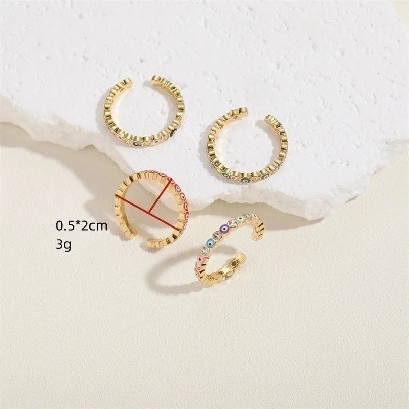 Cute Vintage Style Minimalist Devil's Eye Copper Enamel Plating Inlay Zircon 14k Gold Plated White Gold Plated Open Rings