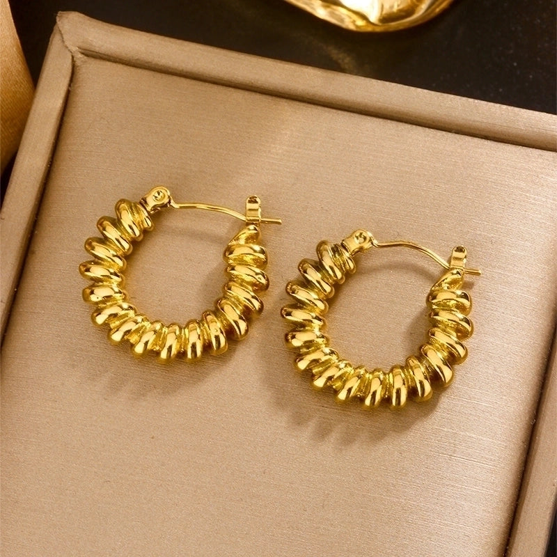 1 Pair Vintage Style U Shape Double Ring Circle Plating 304 Stainless Steel 18K Gold Plated Stainless Steel Earrings