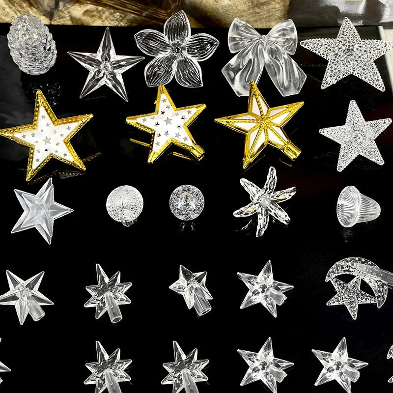 10 Pieces Transparent Round Ball Snowflake Small Five-star Christmas Tree Light String Accessories Five-pointed Star Tree Top Star Christmas Decoration