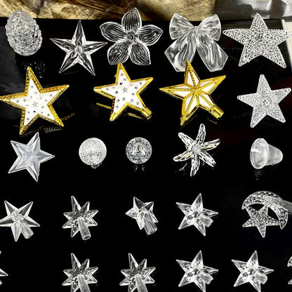 10 Pieces Transparent Round Ball Snowflake Small Five-star Christmas Tree Light String Accessories Five-pointed Star Tree Top Star Christmas Decoration