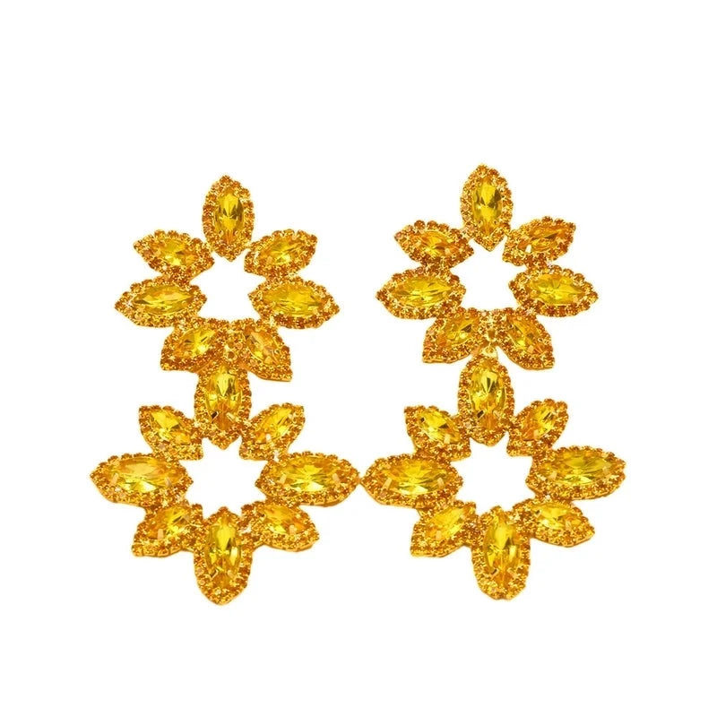 1 Pair Exaggerated Shiny Flower Inlay Copper Rhinestones Drop Earrings