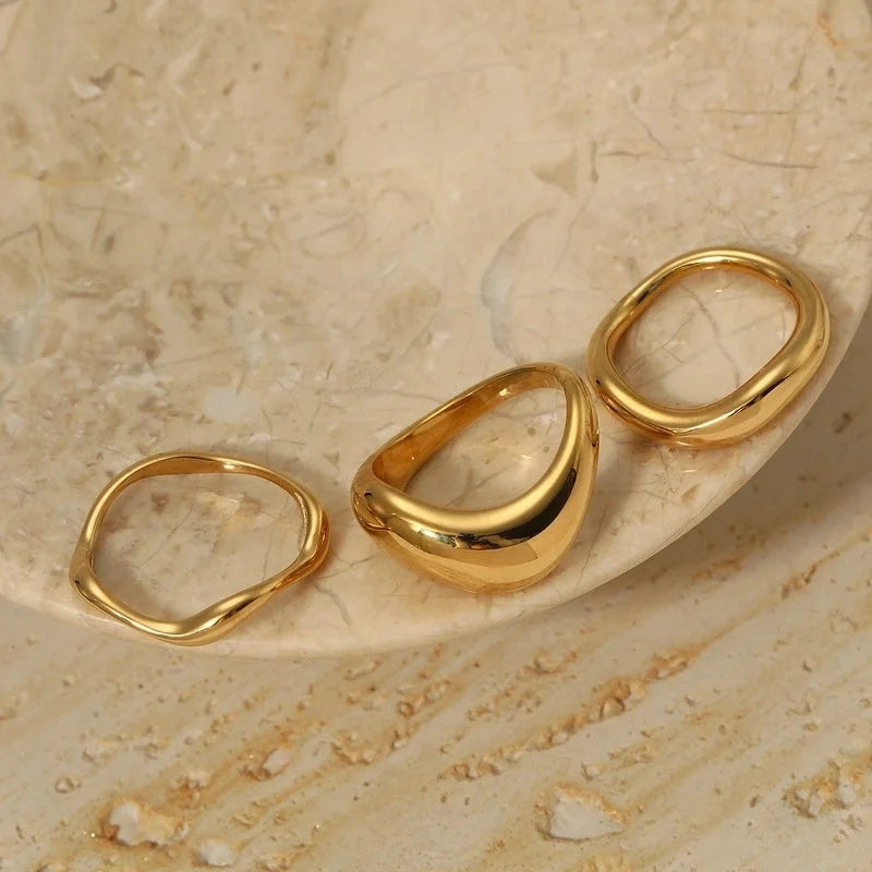 3 Pieces Modern Style Solid Color 316 Stainless Steel 16K Gold Plated White Gold Plated Gold Plated Plating Rings