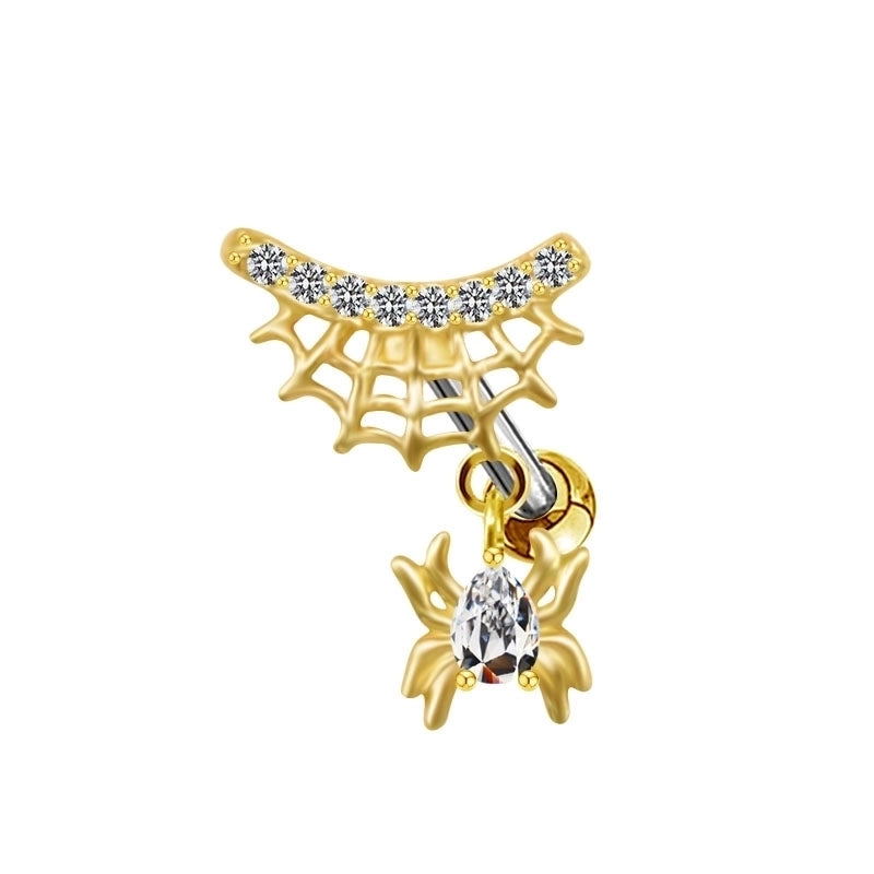 1 Piece Hip-hop Sexy Shiny Animal Heart Shape Plating Inlay Stainless Steel Copper Rhinestones Zircon White Gold Plated Gold Plated Ear Studs Belly Ring