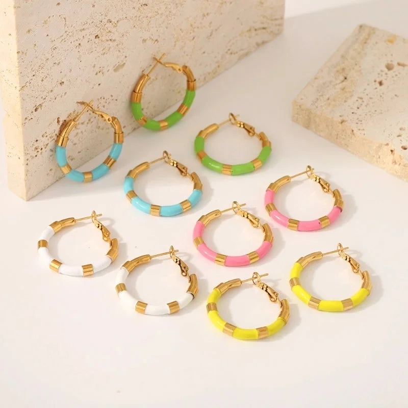 1 Pair Modern Style Color Block Polishing Epoxy Plating 304 Stainless Steel Earrings