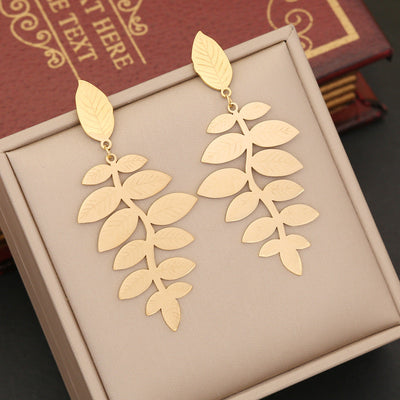 Expressive Leaf Stainless Steel Electroplating Stud Earrings