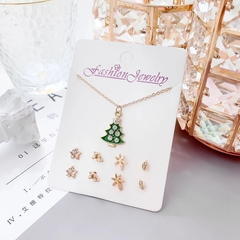 New Crystal Christmas Clavicle Chain Alloy Short Necklace Earring Set