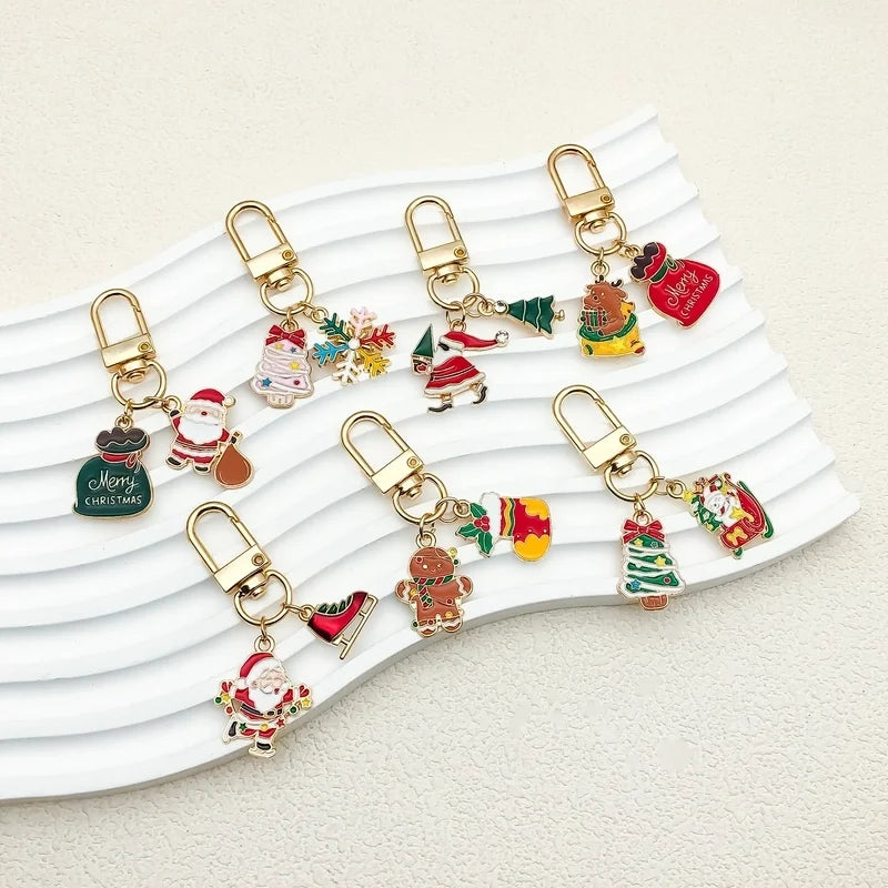Cute Christmas Tree Santa Claus Elk Alloy Enamel Christmas Bag Pendant Keychain