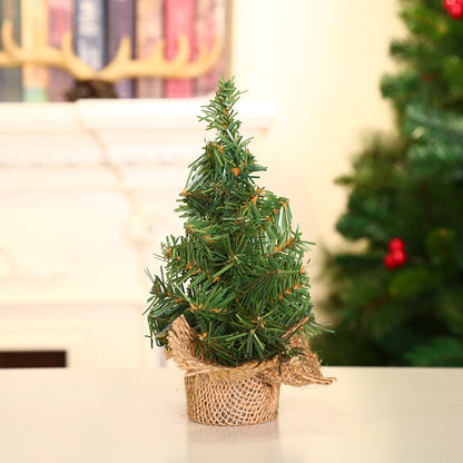 2 Pieces Christmas Tree 20cm Green Tree 30cm Mini Christmas Tree Burlap Base Tree Christmas Holiday Mall Window Desktop Ornament