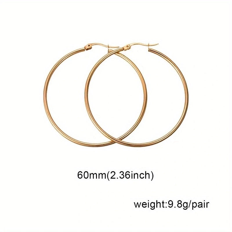 1 Pair Basic Minimalist Commute Round 304 Stainless Steel 18K Gold Plated Earrings