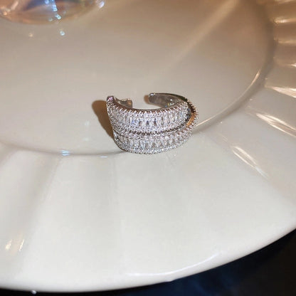 Elegant Lady Geometric Copper Inlay Zircon Open Rings