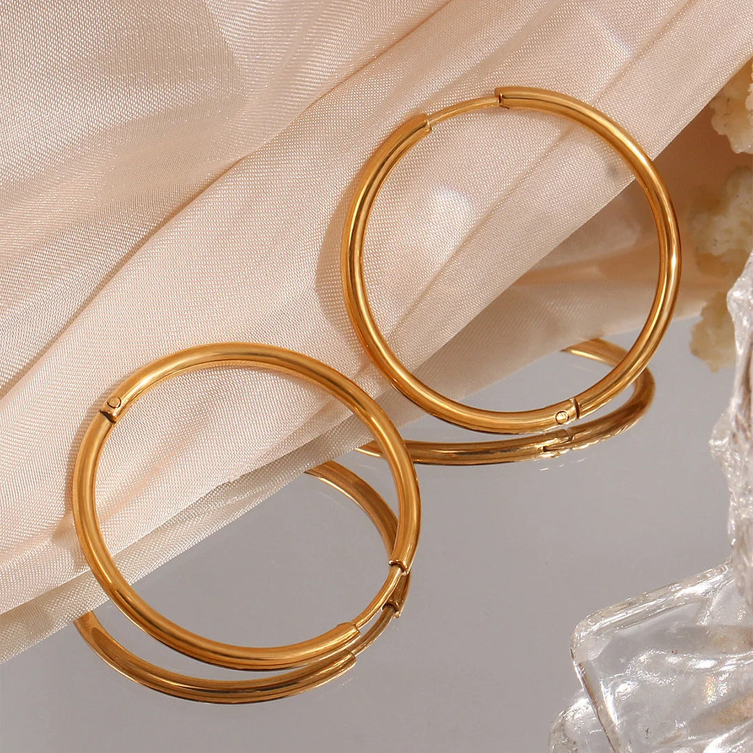 Minimalist Circle Geometric Stainless Steel 18K Gold Plated Earrings