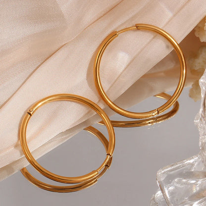 Minimalist Circle Geometric Stainless Steel 18K Gold Plated Earrings