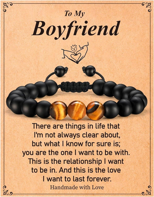 Father's Day Birthday Gift Bracelet Christmas Son Lover Gift Bracelet Tiger Eye Stone Men's Bracelet