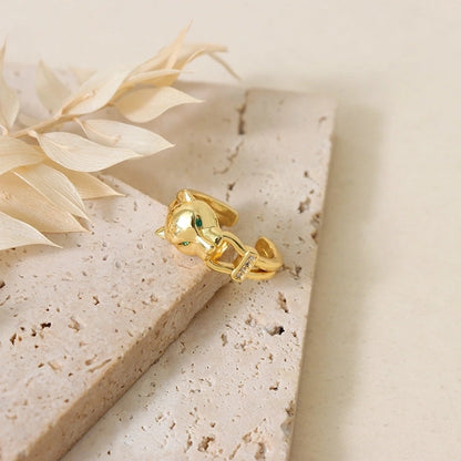 Sweet Round Copper Plating Inlay Rhinestones 18k Gold Plated Open Rings