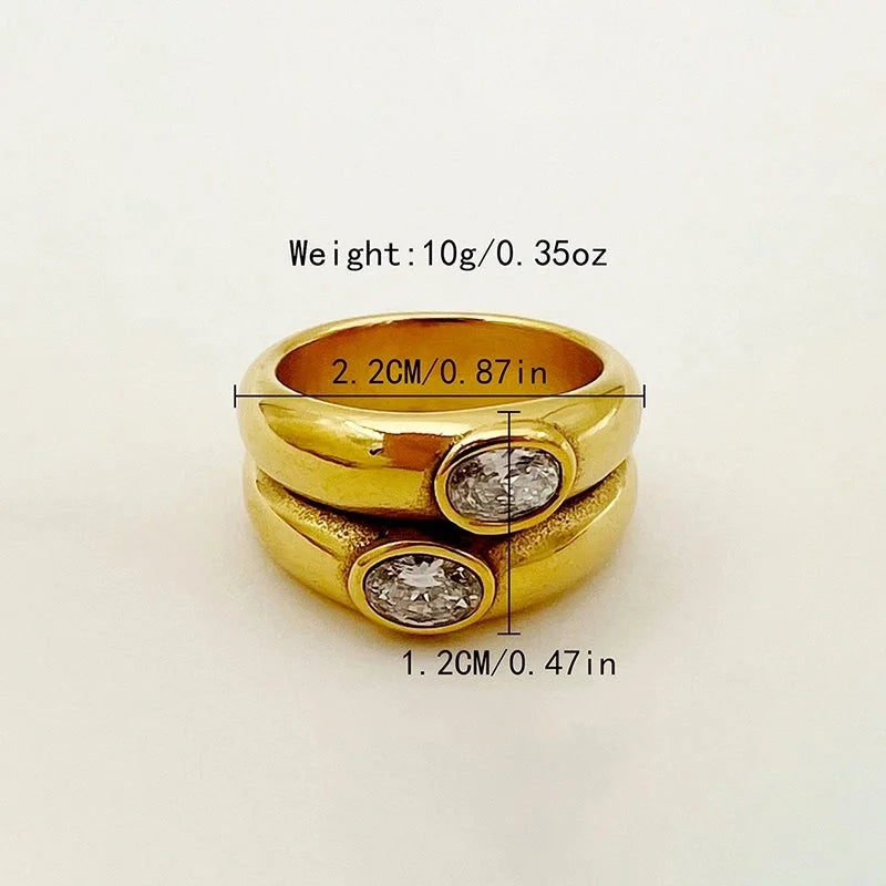 304 Stainless Steel 14K Gold Plated Vacation Plating Inlay Round Zircon Rings