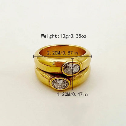 304 Stainless Steel 14K Gold Plated Vacation Plating Inlay Round Zircon Rings